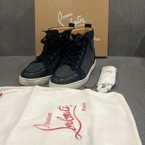 MEN CHRISTIAN LOUBOUTIN Louis Orlato suede and mesh high-top trainers